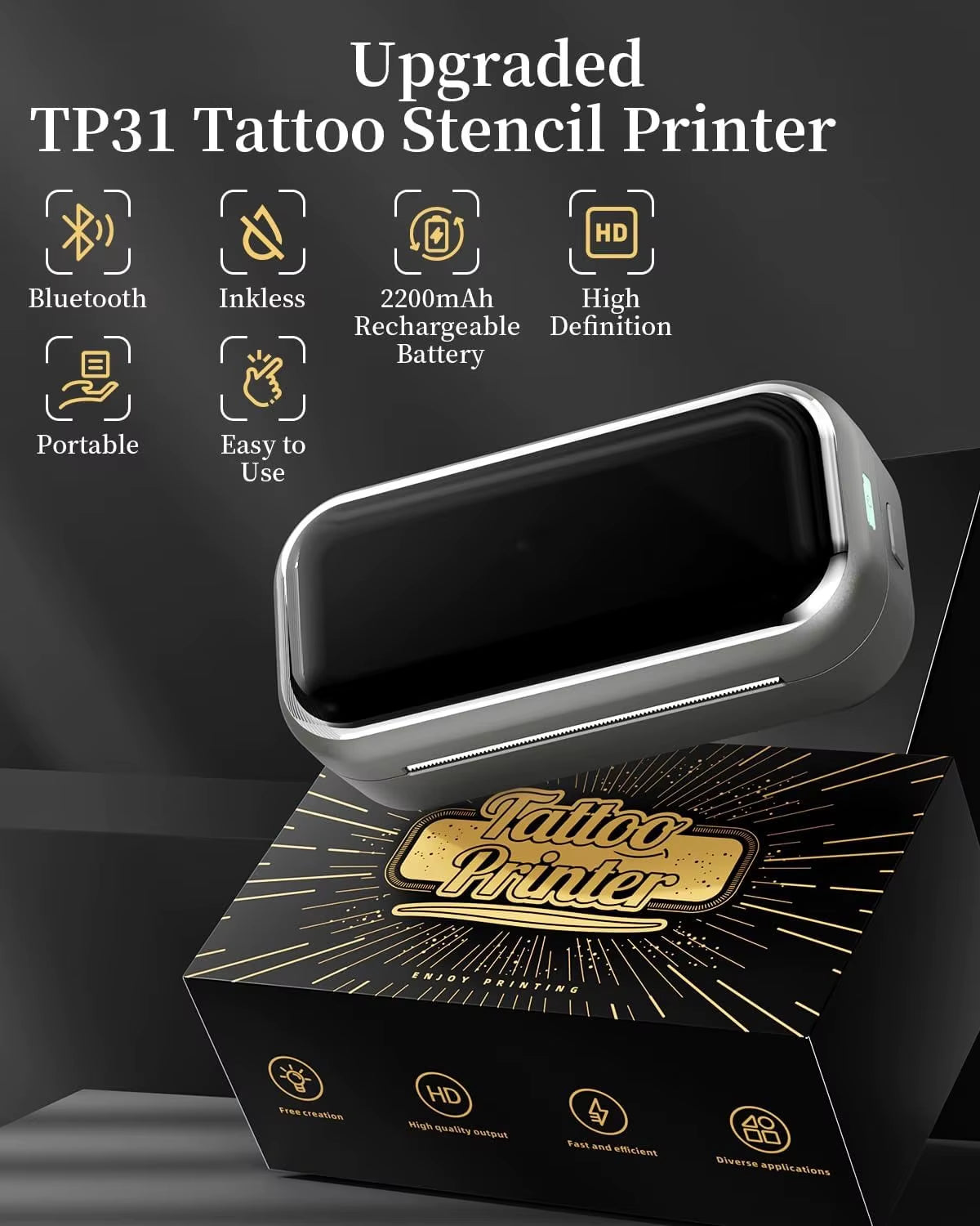 TP31 80Mm Tattoo Stencil Printer Thermal Tattoo Printer with Transfer Paper Wireless Bluetooth Mini Portable Printer DIY Artist